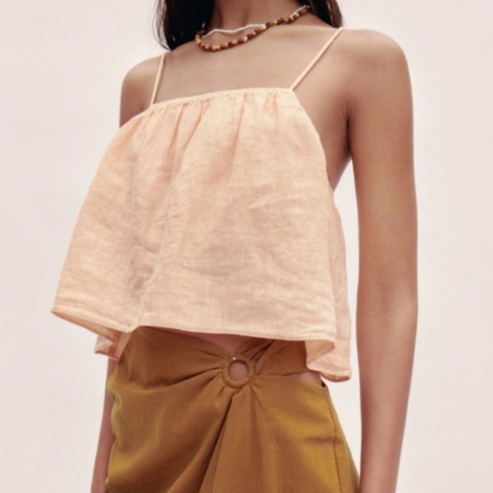 Zara Light Peach Linen Camisole Top